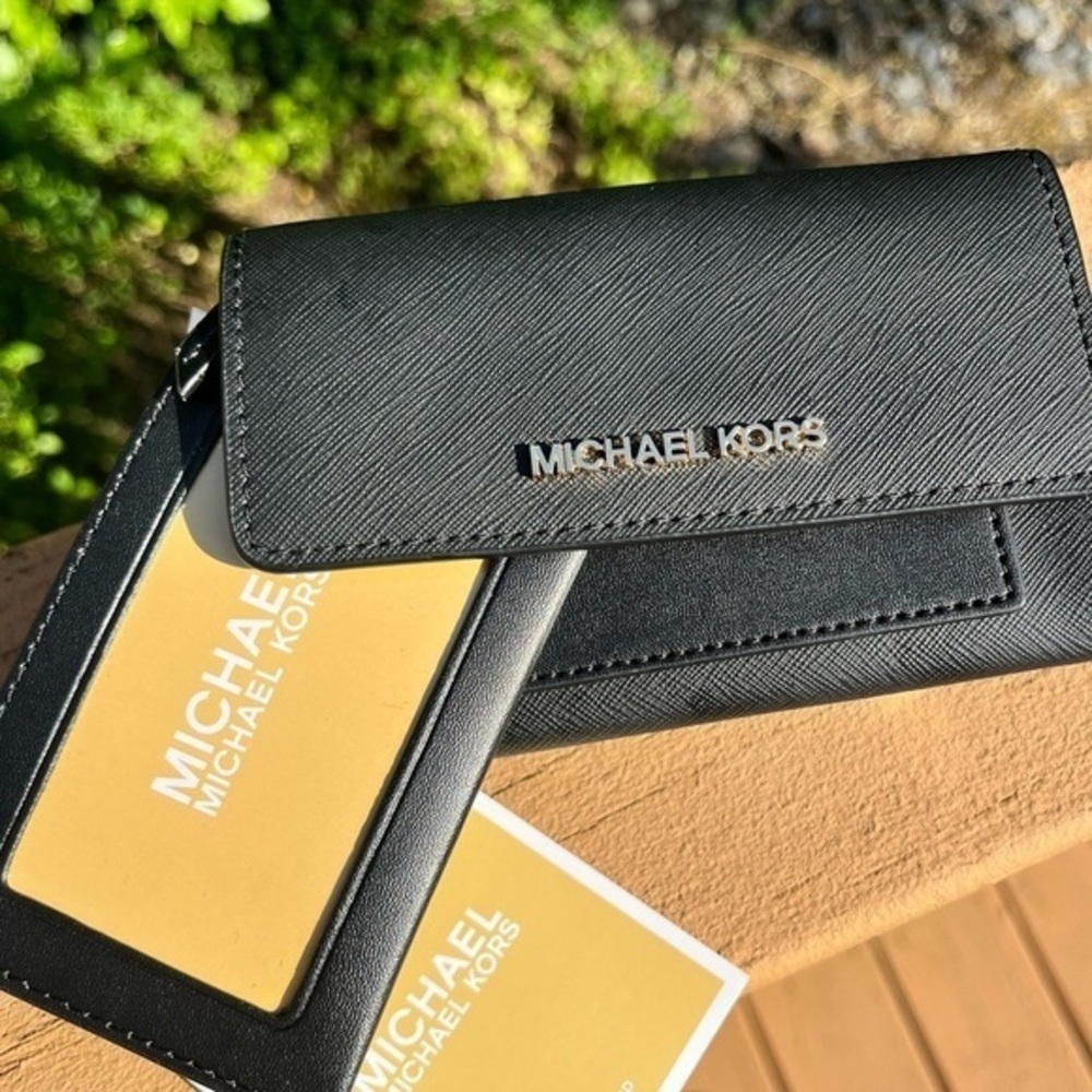 Michael Kors Black Saffiano Leather 2-in-1 Wallet & Card Case Set NWT